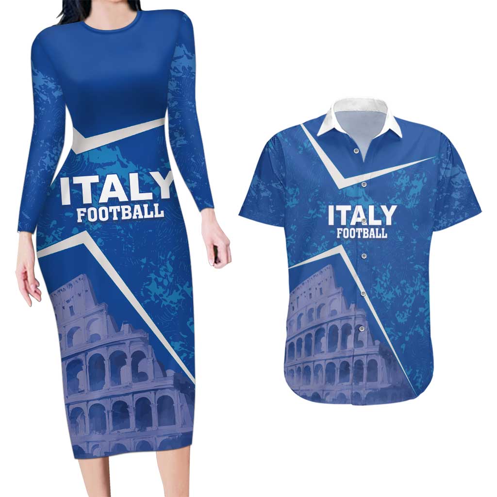 Custom Italy Football Couples Matching Long Sleeve Bodycon Dress and Hawaiian Shirt With Colosseum - Wonder Print Shop