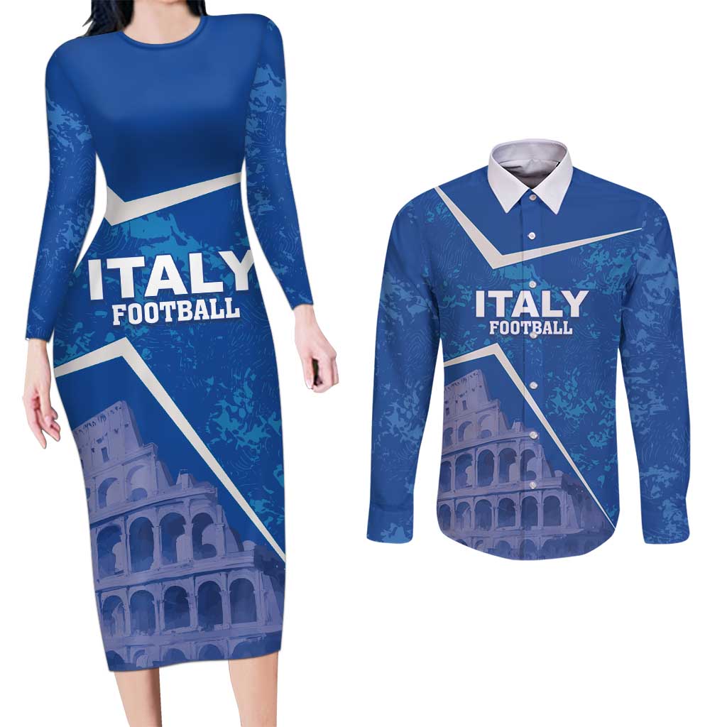 Custom Italy Football Couples Matching Long Sleeve Bodycon Dress and Long Sleeve Button Shirt With Colosseum - Wonder Print Shop