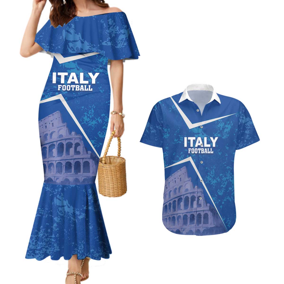 Custom Italy Football Couples Matching Mermaid Dress and Hawaiian Shirt With Colosseum - Wonder Print Shop