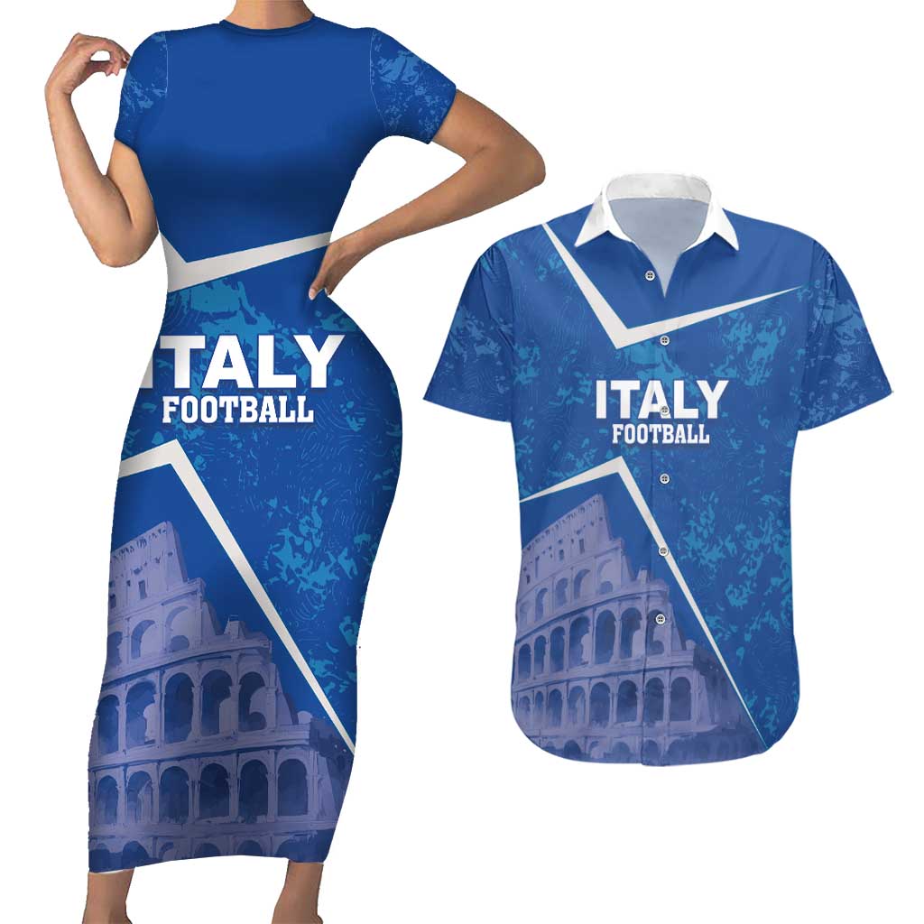 Custom Italy Football Couples Matching Short Sleeve Bodycon Dress and Hawaiian Shirt With Colosseum - Wonder Print Shop