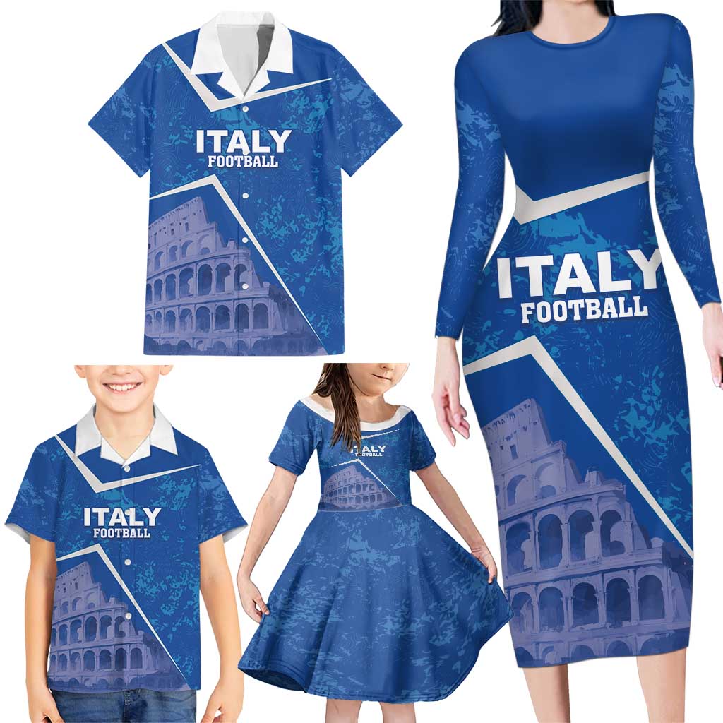 Custom Italy Football Family Matching Long Sleeve Bodycon Dress and Hawaiian Shirt With Colosseum - Wonder Print Shop