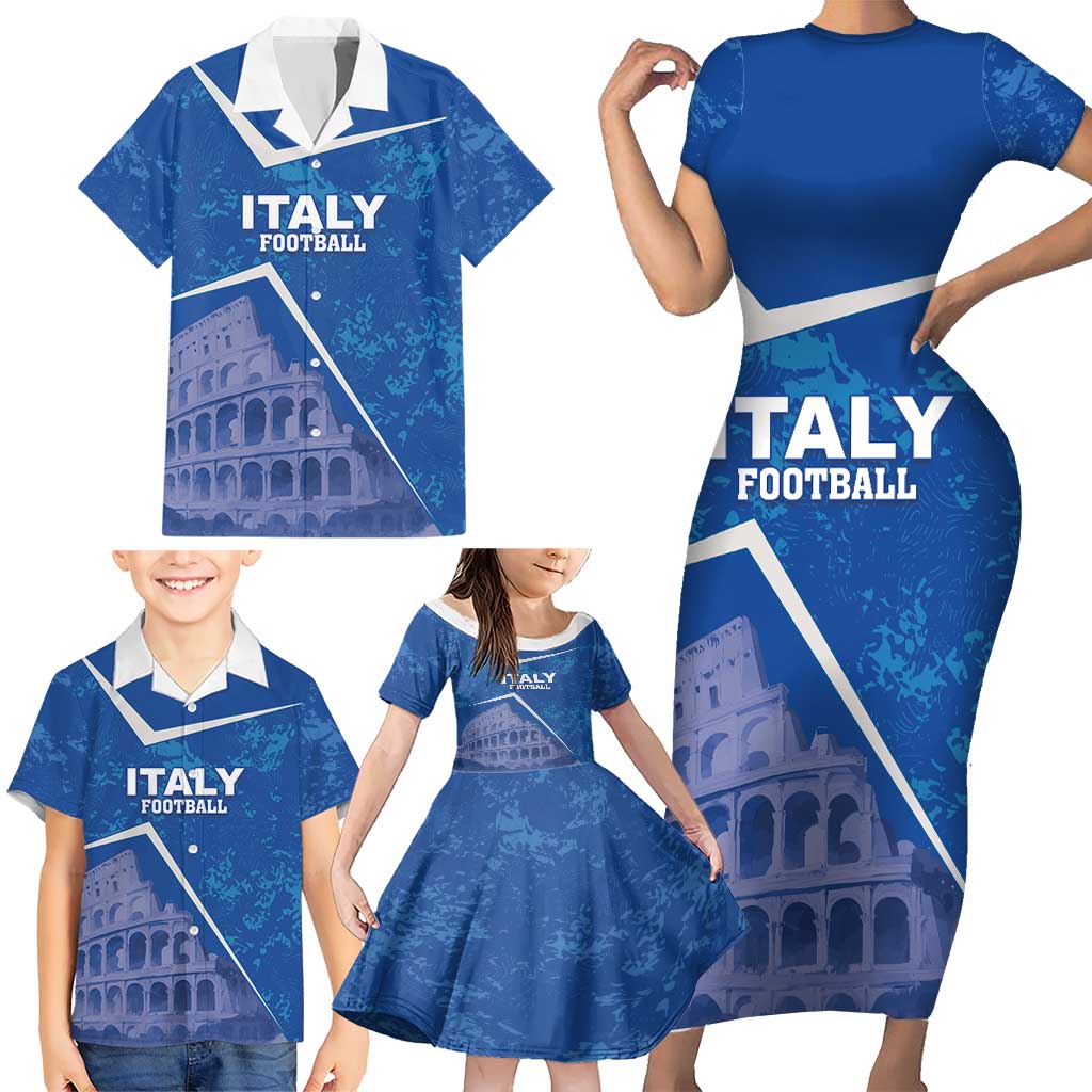 Custom Italy Football Family Matching Short Sleeve Bodycon Dress and Hawaiian Shirt With Colosseum - Wonder Print Shop