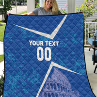 Blue custom Italy football quilt with white diagonal stripe, YOUR TEXT 00, Colosseum