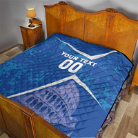 Blue quilt on bed with white diagonal stripe, YOUR TEXT 00, Colosseum print