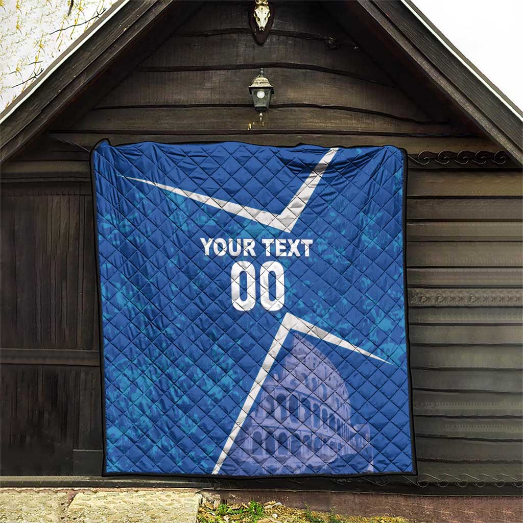 Blue quilt with white diagonal stripe, YOUR TEXT 00, Colosseum artwork