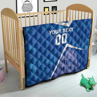 Blue quilt on wooden baby bed: white diagonal stripe, YOUR TEXT 00, Colosseum