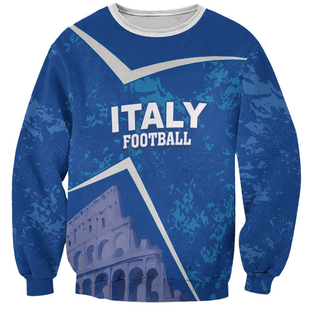 Blue football sweatshirt with Italy Football front print and Colosseum graphic