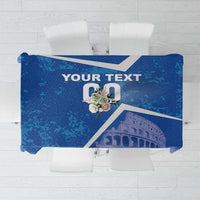 Blue tablecloth with Colosseum graphic, 'YOUR TEXT', and white number 0