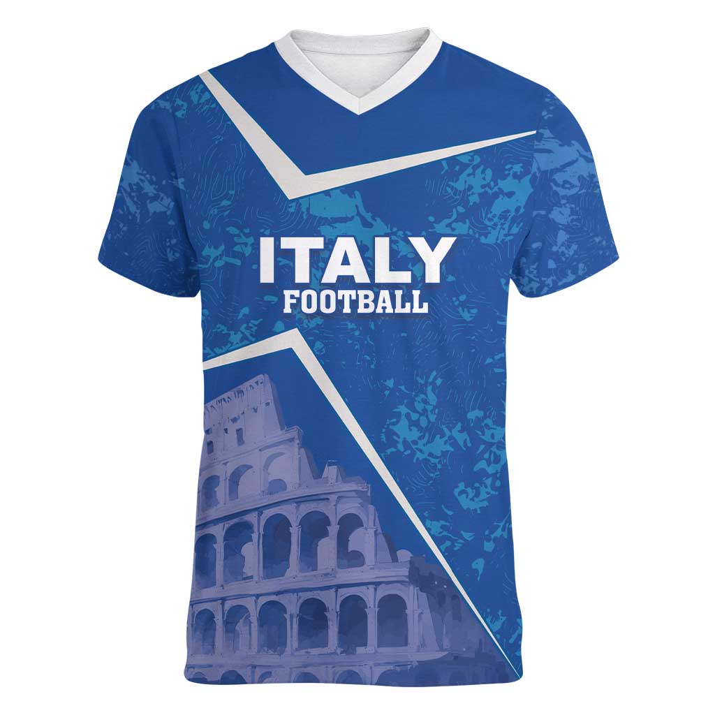 Custom Italy Football Women V-Neck T-Shirt With Colosseum