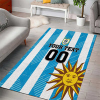 Blue rug with white stripes, sun design, 'YOUR TEXT' and large '00' centered