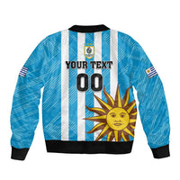 Unisex blue striped football bomber jacket with full-zip, crest and YOUR TEXT 00