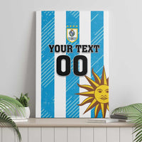 Blue striped canvas wall art with Uruguay crest, sun graphic, and YOUR TEXT 00