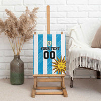 Blue striped Uruguay football canvas wall art with Uruguay crest, sun icon, and 00