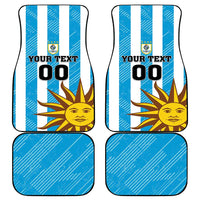 Blue Uruguay car mats, four-piece set with white stripes and sun graphic