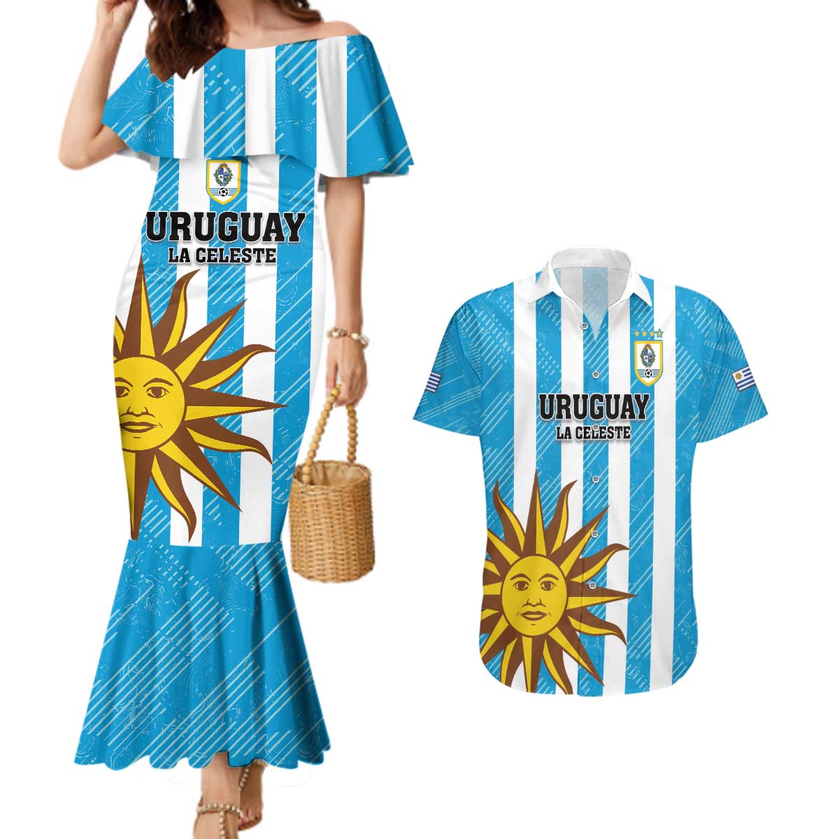 Custom Uruguay Football Couples Matching Mermaid Dress and Hawaiian Shirt Sol De May - Wonder Print Shop