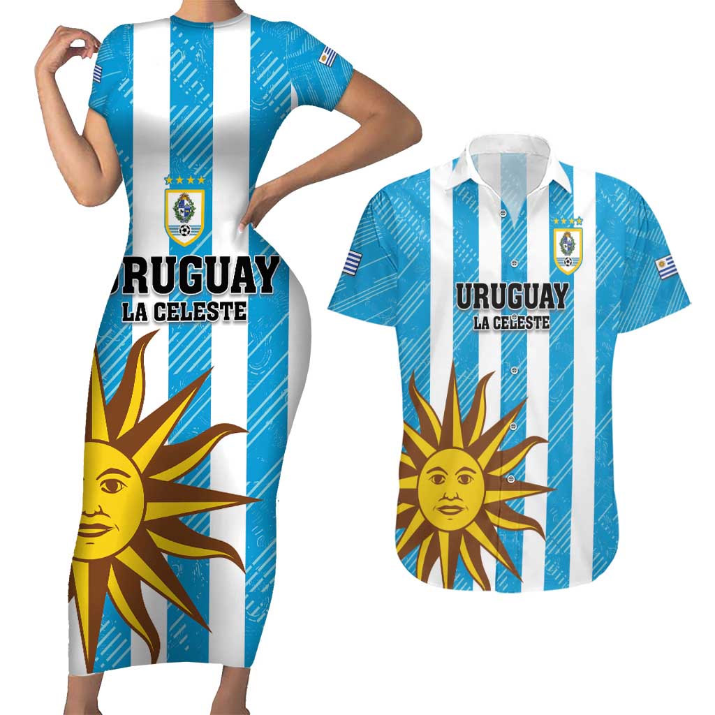 Custom Uruguay Football Couples Matching Short Sleeve Bodycon Dress and Hawaiian Shirt Sol De May - Wonder Print Shop