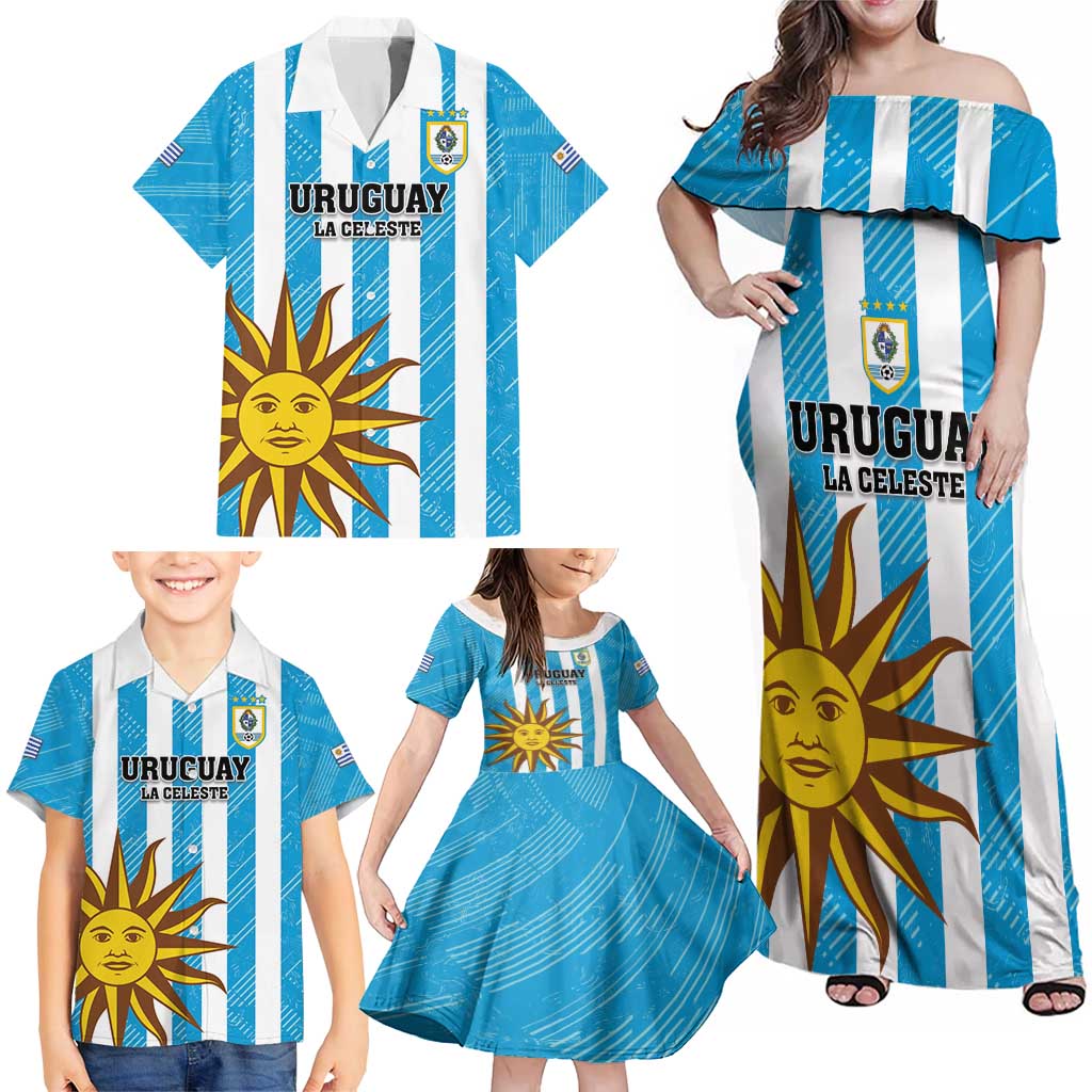 Custom Uruguay Football Family Matching Off Shoulder Maxi Dress and Hawaiian Shirt Sol De May - Wonder Print Shop