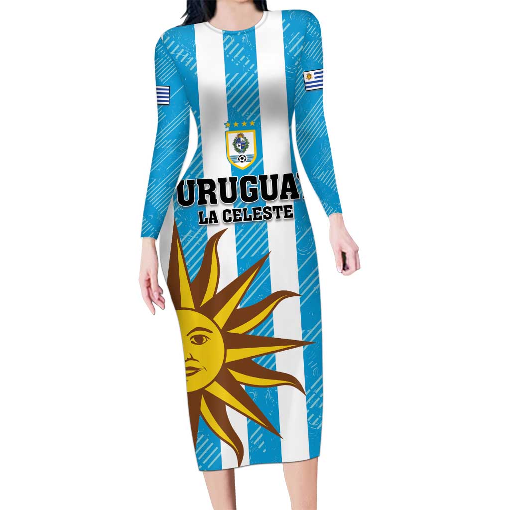 Custom Uruguay Football Long Sleeve Bodycon Dress Sol De May - Wonder Print Shop