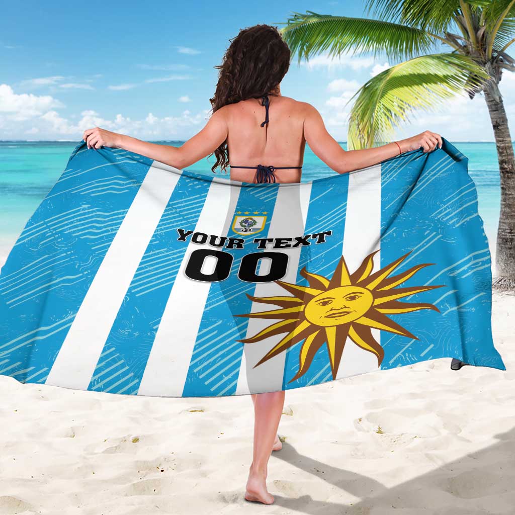 Blue and white striped football sarong with custom text and large sun graphic