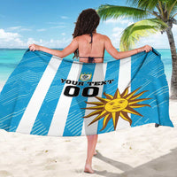 Blue and white striped football sarong with custom text and large sun graphic