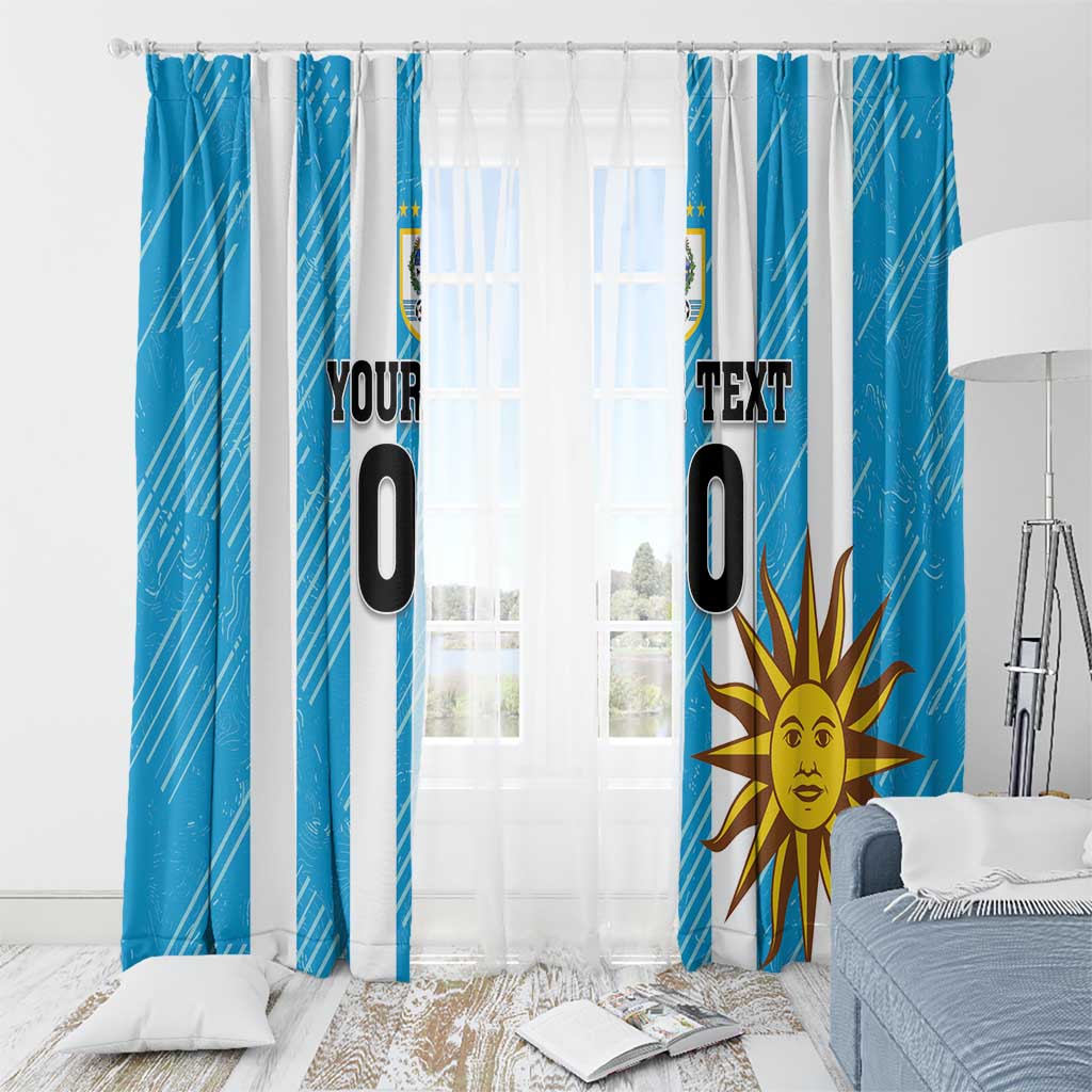 Blue printed window curtain panels with sun face and decorative stripe design