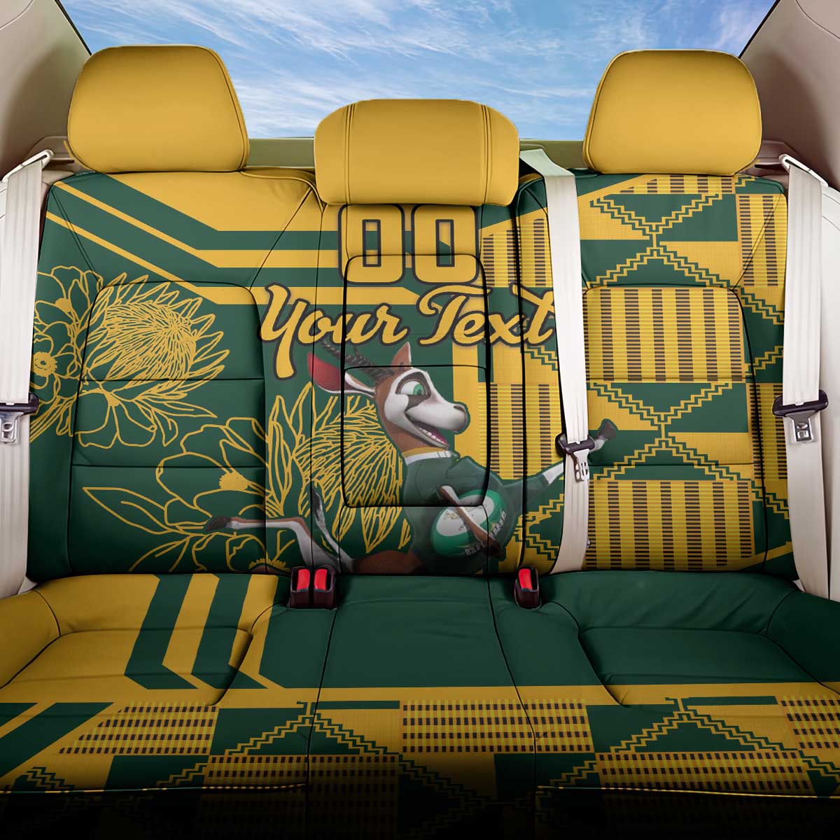 Custom South Africa Rugby Back Car Seat Cover Springboks With Protea Cynaroides - Wonder Print Shop