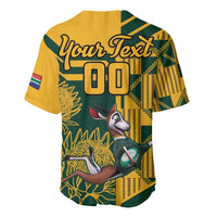 Yellow and green rugby baseball jersey back with 'Your Text' and large 00 number