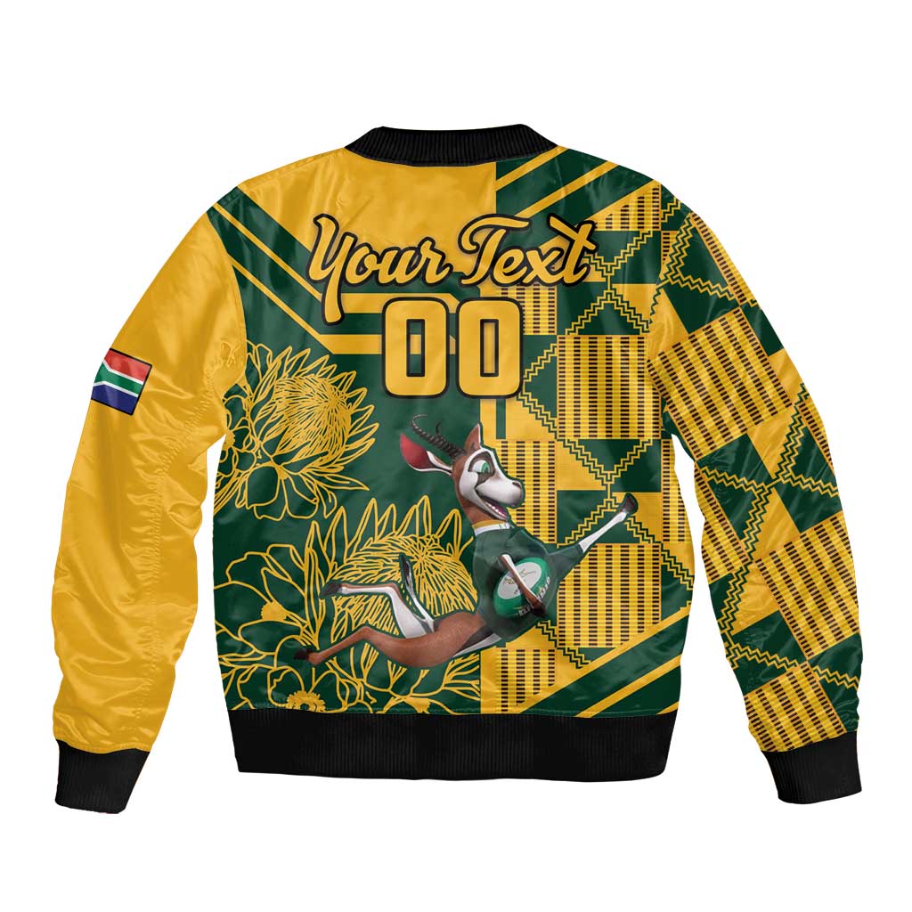 Unisex yellow rugby bomber jacket, back graphic with number 00 and ribbed cuffs