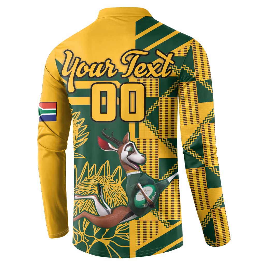 Yellow and green button sweatshirt, 'Your Text 00' back graphic with animal and plant print