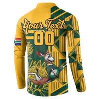 Yellow and green button sweatshirt, 'Your Text 00' back graphic with animal and plant print