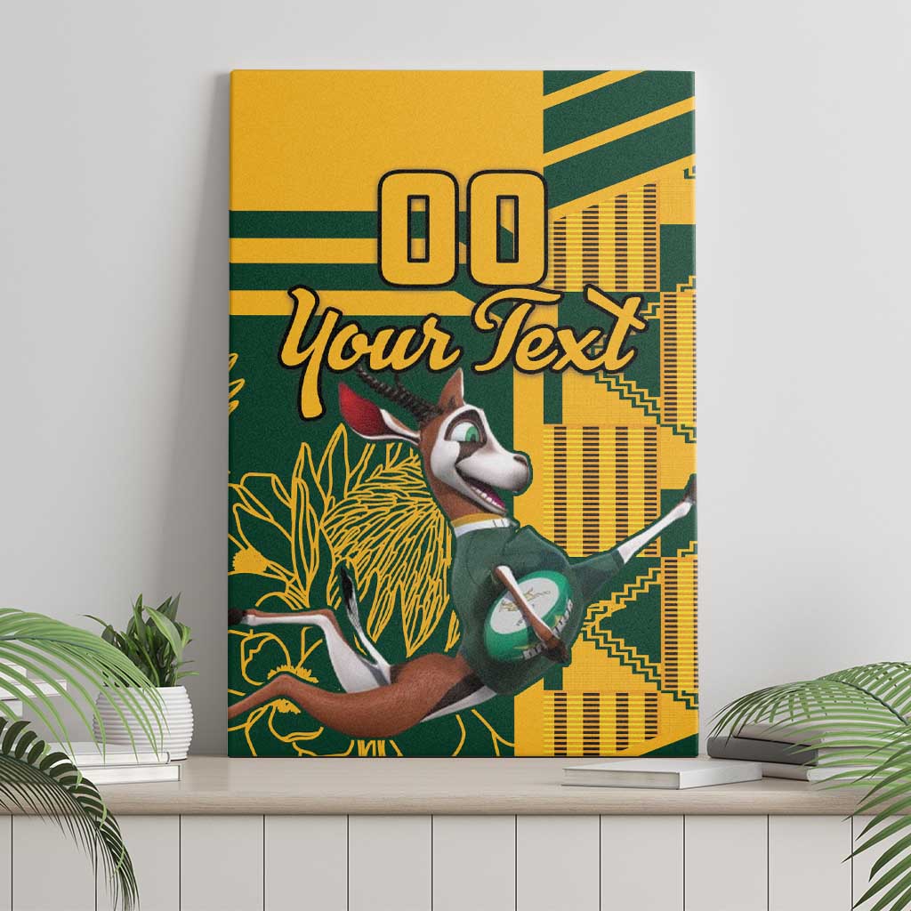 Rugby canvas wall art in yellow-green with mascot and 'Your Text'.