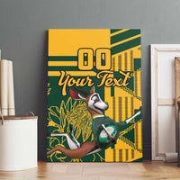 Framed rugby canvas wall art with '00' and 'Your Text' over mascot scene.