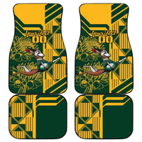 Rugby car mat set: yellow/green with Springbok and protea graphics, four mats