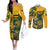 Custom South Africa Rugby Couples Matching Off The Shoulder Long Sleeve Dress and Long Sleeve Button Shirt Springboks With Protea Cynaroides