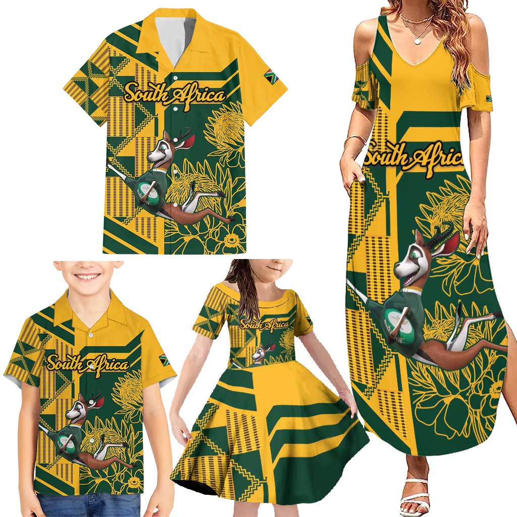 Custom South Africa Rugby Family Matching Summer Maxi Dress and Hawaiian Shirt Springboks With Protea Cynaroides - Wonder Print Shop