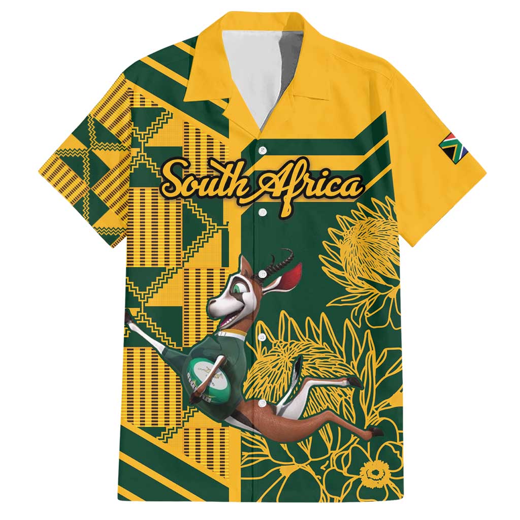 Custom South Africa Rugby Hawaiian Shirt Springboks With Protea Cynaroides - Wonder Print Shop