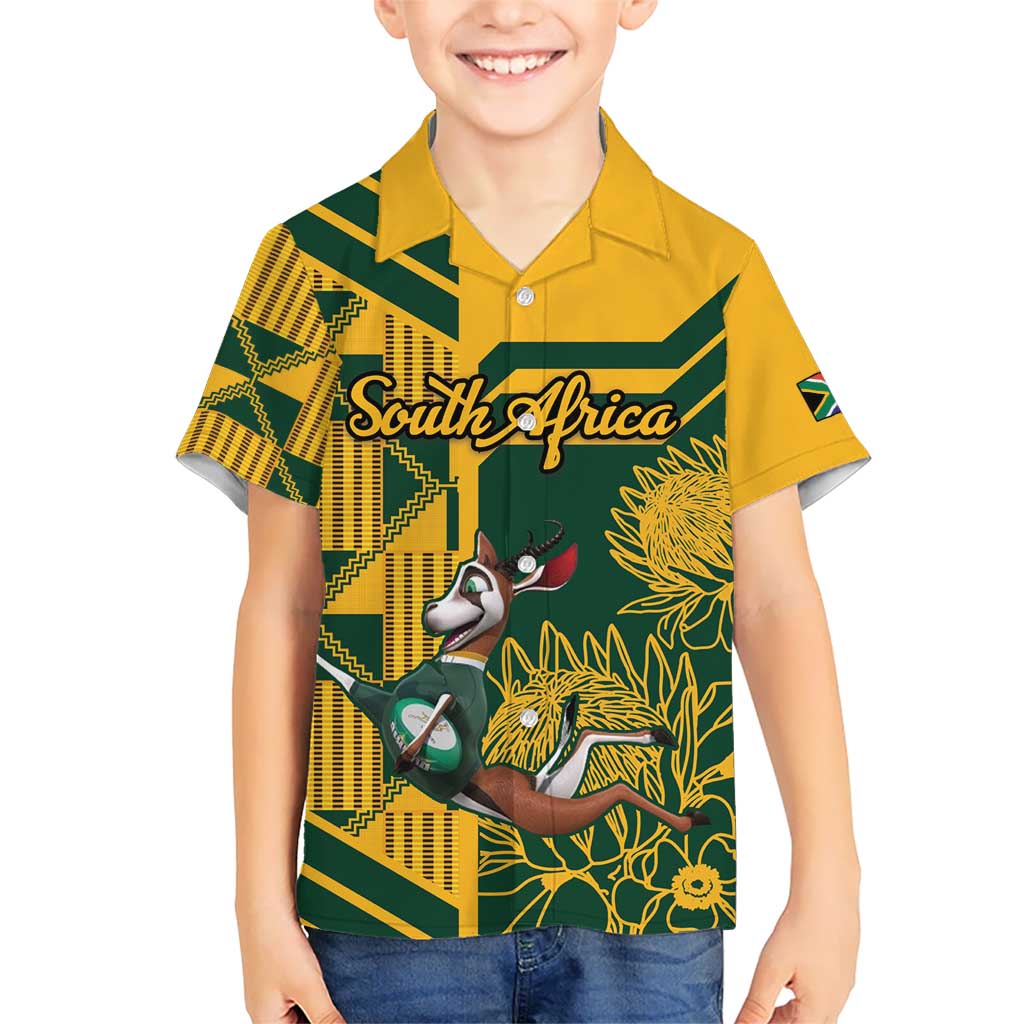 Custom South Africa Rugby Kid Hawaiian Shirt Springboks With Protea Cynaroides - Wonder Print Shop