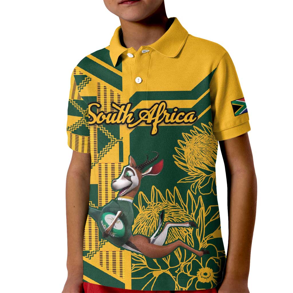 Custom South Africa Rugby Kid Polo Shirt Springboks With Protea Cynaroides - Wonder Print Shop