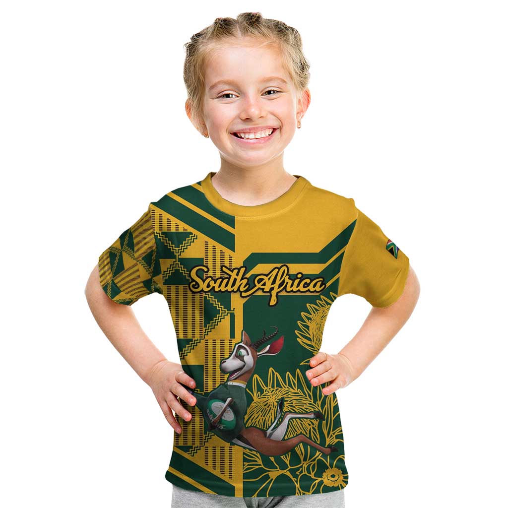 Custom South Africa Rugby Kid T Shirt Springboks With Protea Cynaroides - Wonder Print Shop