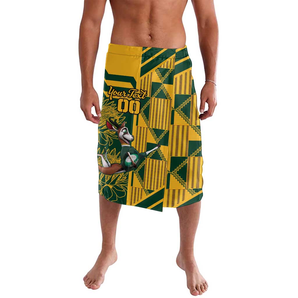Yellow and green graphic knee-length shorts with elastic waistband and side panel