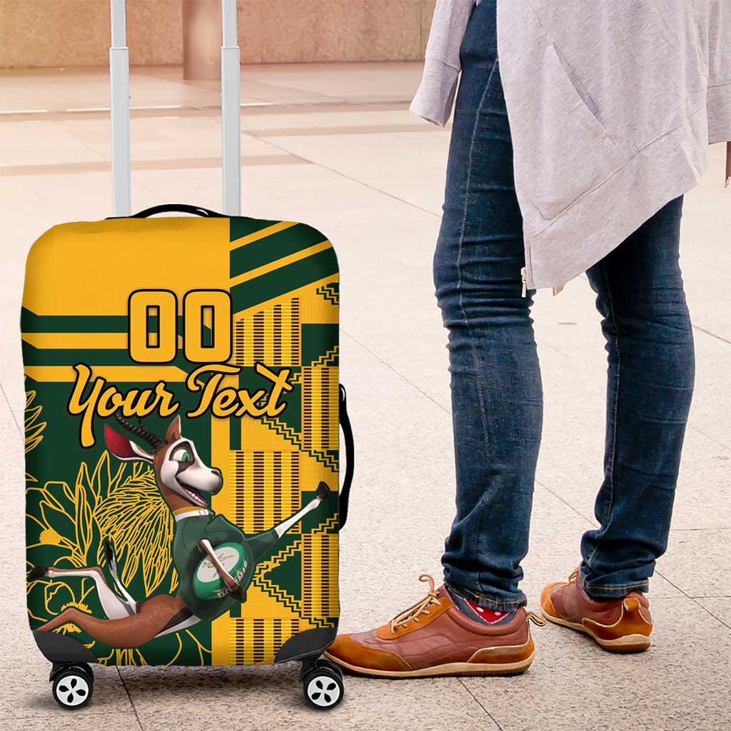 Custom South Africa Rugby Luggage Cover Springboks With Protea Cynaroides - Wonder Print Shop