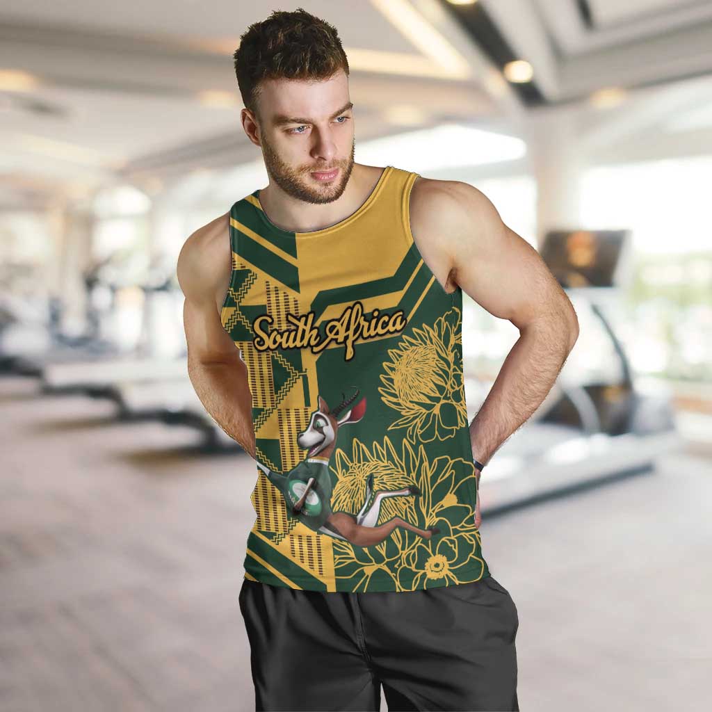 Custom South Africa Rugby Men Tank Top Springboks With Protea Cynaroides - Wonder Print Shop