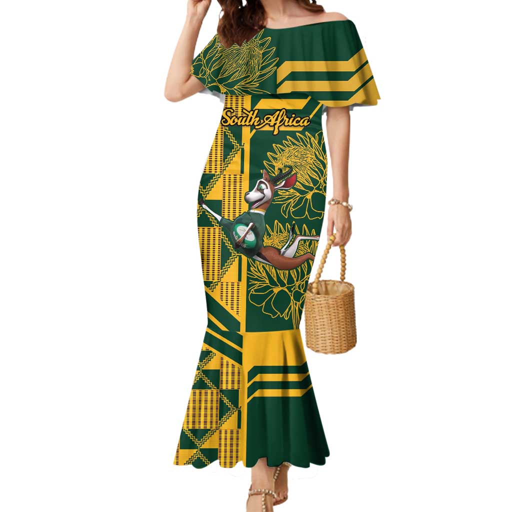 Custom South Africa Rugby Mermaid Dress Springboks With Protea Cynaroides - Wonder Print Shop