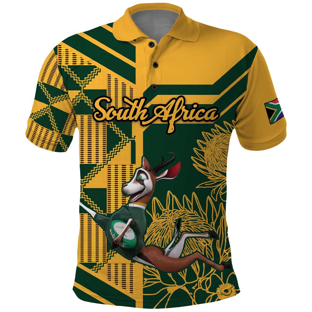 Custom South Africa Rugby Polo Shirt Springboks With Protea Cynaroides - Wonder Print Shop