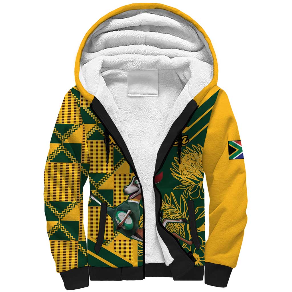 Custom South Africa Rugby Sherpa Hoodie Springboks With Protea Cynaroides - Wonder Print Shop