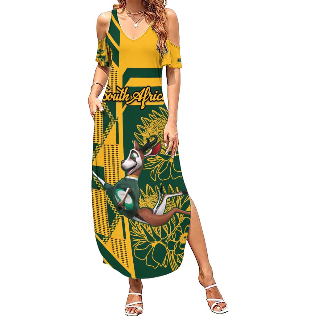 Custom South Africa Rugby Summer Maxi Dress Springboks With Protea Cynaroides - Wonder Print Shop