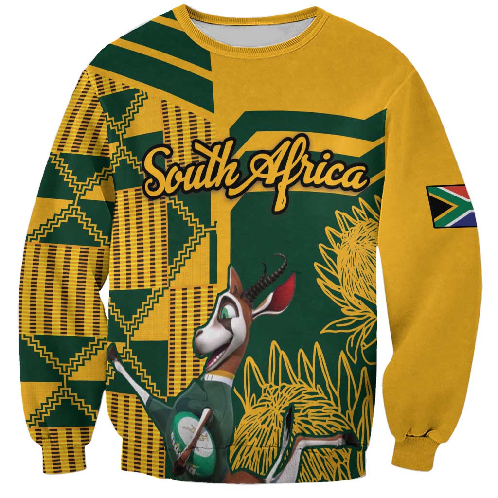 Custom South Africa Rugby Sweatshirt Springboks With Protea Cynaroides - Wonder Print Shop