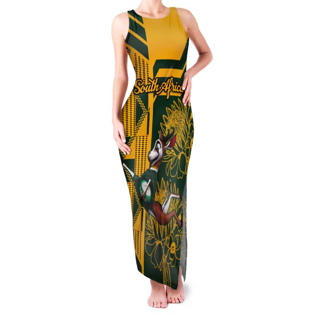 Custom South Africa Rugby Tank Maxi Dress Springboks With Protea Cynaroides - Wonder Print Shop