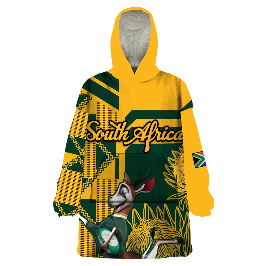 Custom South Africa Rugby Wearable Blanket Hoodie Springboks With Protea Cynaroides