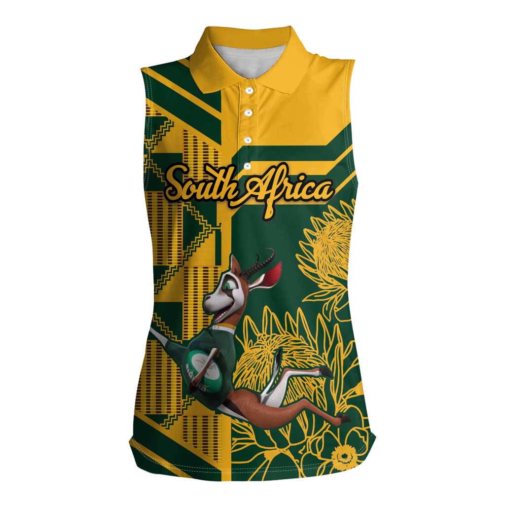 Custom South Africa Rugby Women Sleeveless Polo Shirt Springboks With Protea Cynaroides